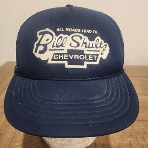 Vintage All Roads Lead To Bill Shultz Chevrolet Trucker Hat Cap Snapback Rope